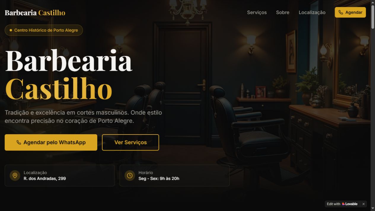 Prévia da página inicial do projeto Barbearia Castilho
