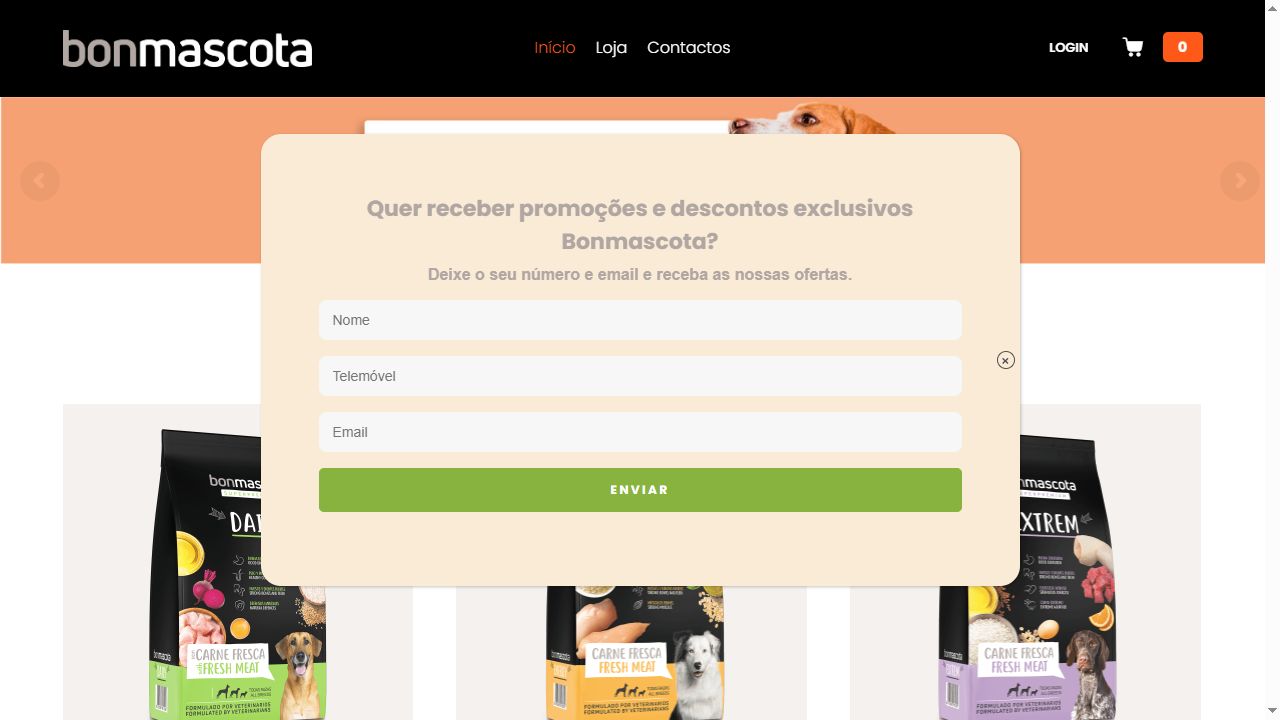 Prévia da página inicial do projeto Bon Mascota